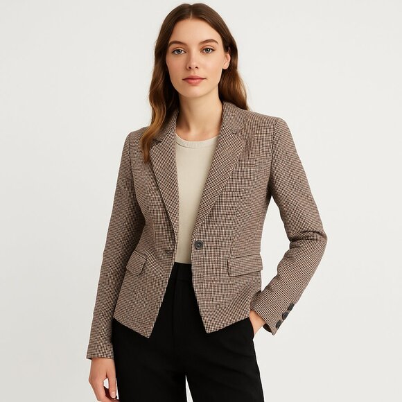 Free People Linen Plaid Tweed Blazer Academia Quiet Luxury Preppy XS Red Navy - Picture 2 of 12